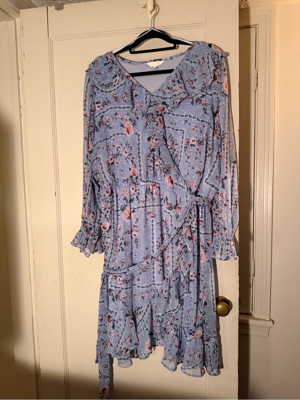 LC Lauren Conrad Light Blue Floral Ruffle Wrap Dress